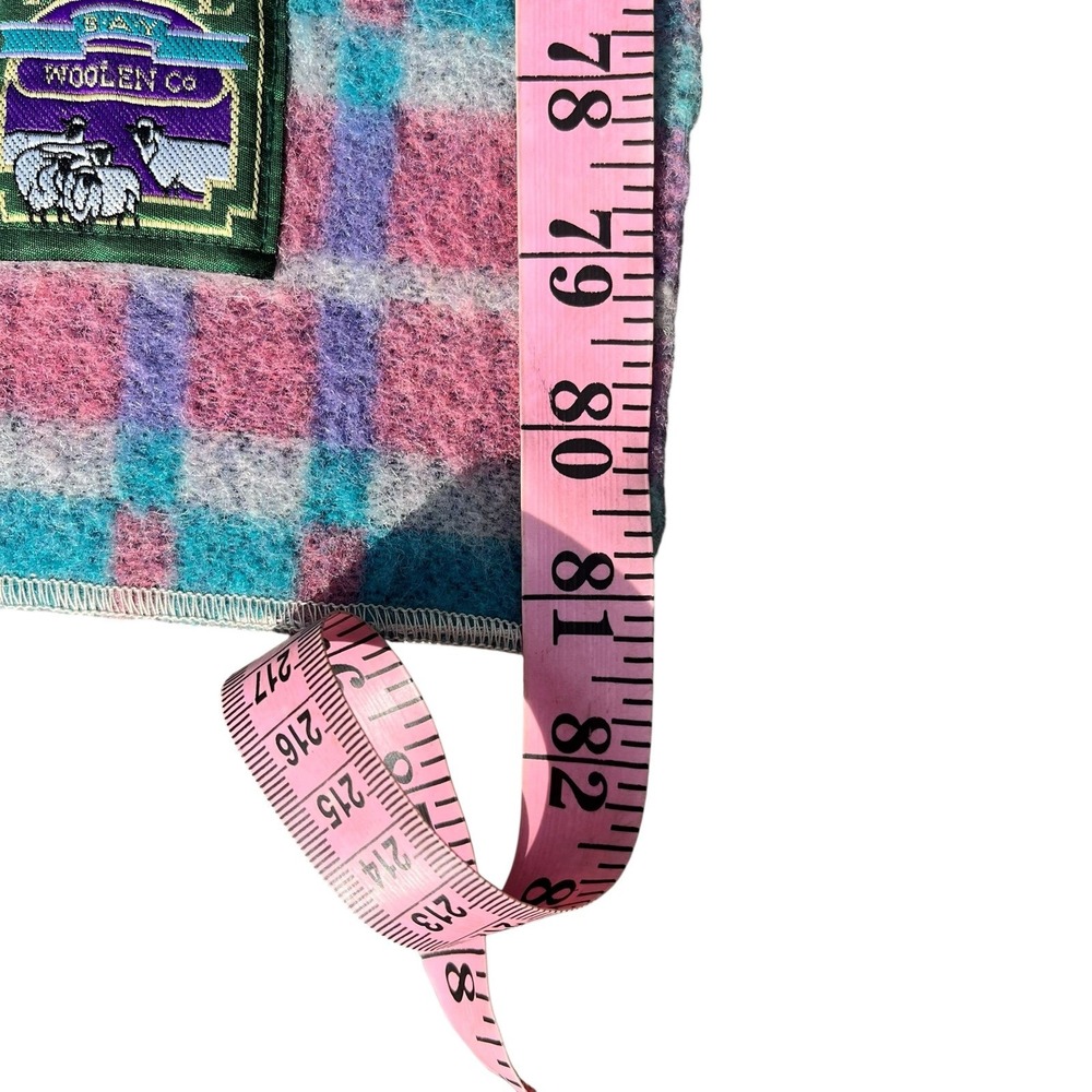Vintage Traverse Bay Woolen Co Wool Blanket 56x81 Plaid Pink Aqua Purple USA - Picture 10 of 10